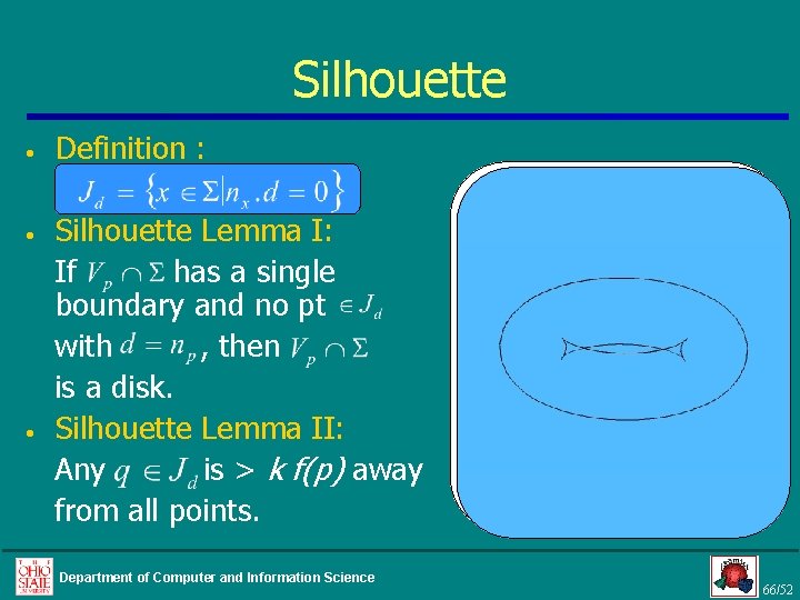 Silhouette • • • Definition : Silhouette Lemma I: If has a single boundary