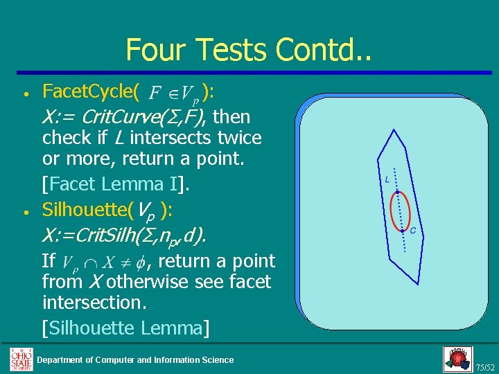 Four Tests Contd. . • • Facet. Cycle( ): X: = Crit. Curve(Σ, F),