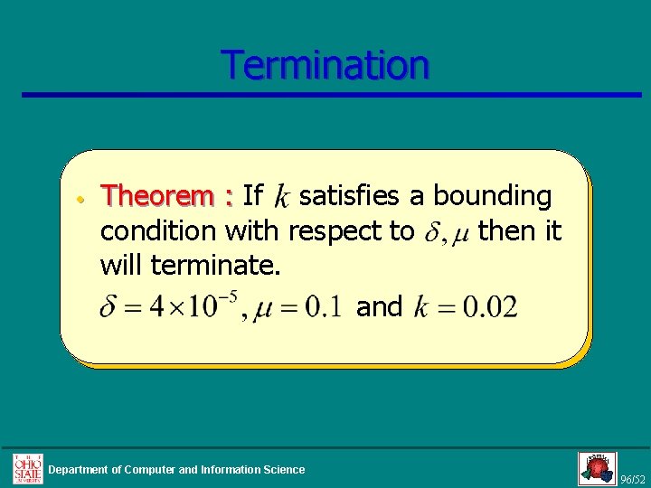 Termination • Theorem : If satisfies a bounding condition with respect to then it