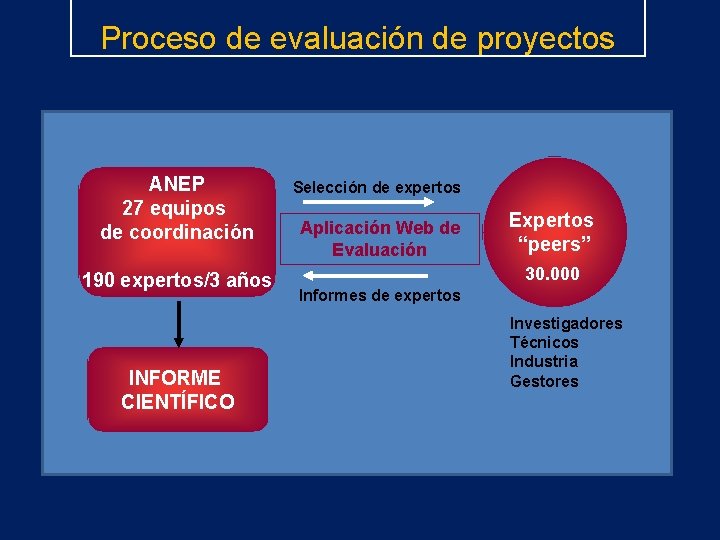 Proceso de evaluación de proyectos ANEP 27 equipos de coordinación 190 expertos/3 años INFORME