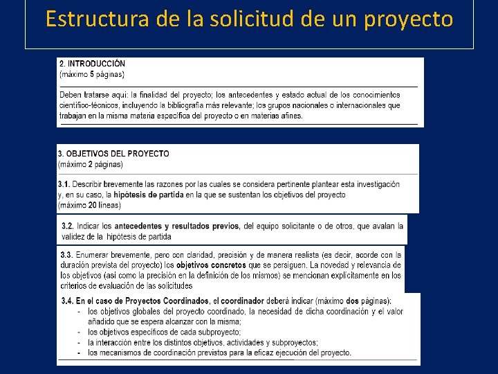 Estructura de la solicitud de un proyecto 