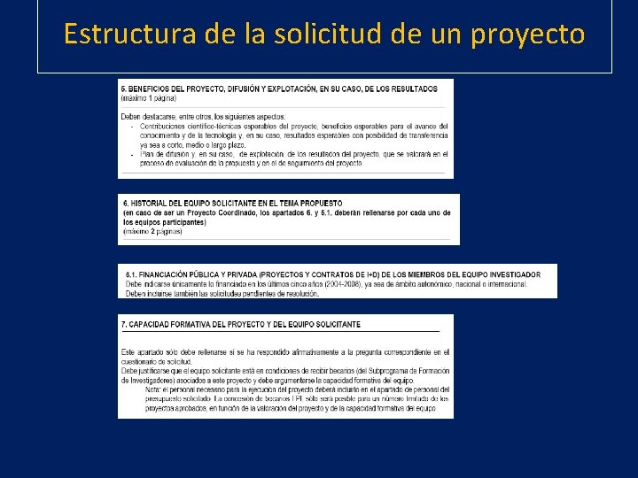 Estructura de la solicitud de un proyecto 