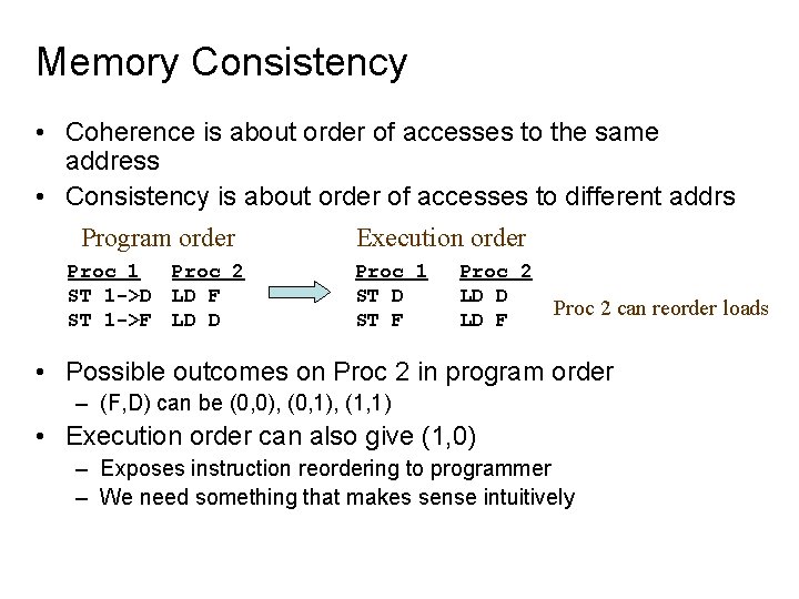 Memory Consistency • Coherence is about order of accesses to the same address •