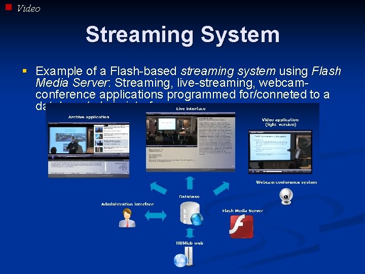 Video Streaming System § Example of a Flash-based streaming system using Flash Media Server: