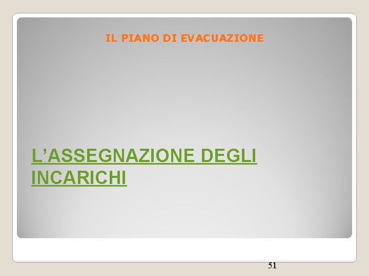 IL PIANO DI EVACUAZIONE L’ASSEGNAZIONE DEGLI INCARICHI 51 