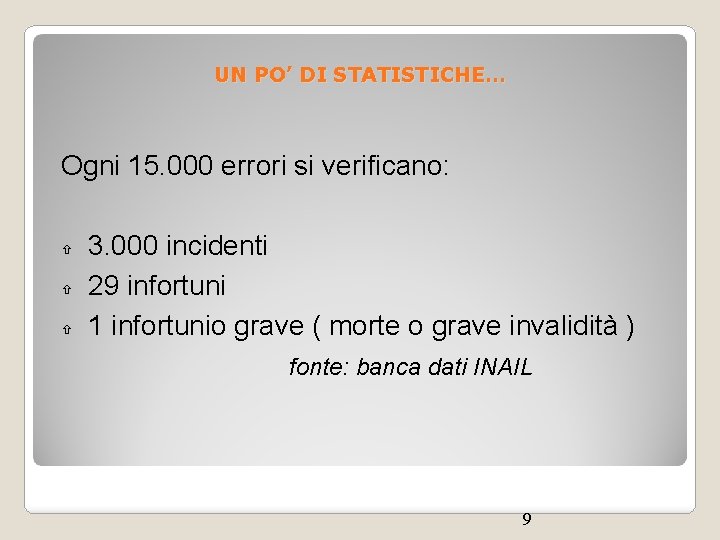 UN PO’ DI STATISTICHE… Ogni 15. 000 errori si verificano: 3. 000 incidenti 29