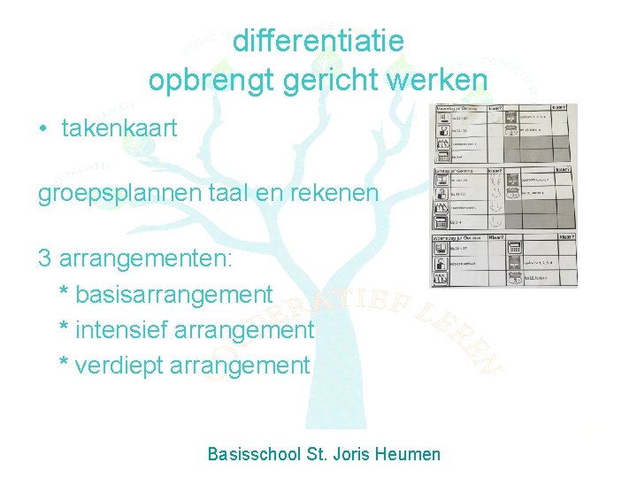 differentiatie opbrengt gericht werken • takenkaart groepsplannen taal en rekenen 3 arrangementen: * basisarrangement