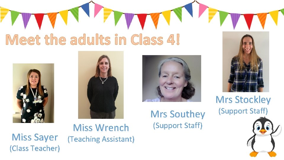 Meet the adults in Class 4! Mrs Stockley Mrs Southey Miss Sayer (Class Teacher)