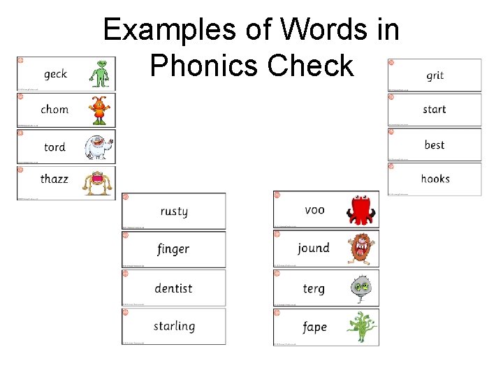 Examples of Words in Phonics Check 