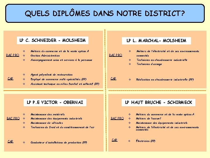 QUELS DIPLÔMES DANS NOTRE DISTRICT? Exemple dans notre district LP C. SCHNEIDER - MOLSHEIM