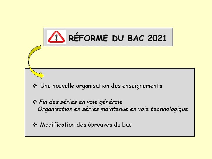 v Une nouvelle organisation des enseignements v Fin des séries en voie générale Organisation