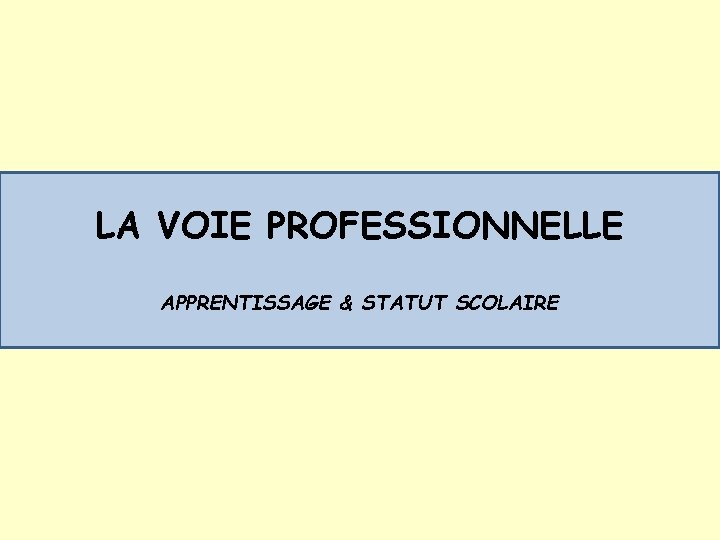 LA VOIE PROFESSIONNELLE APPRENTISSAGE & STATUT SCOLAIRE 