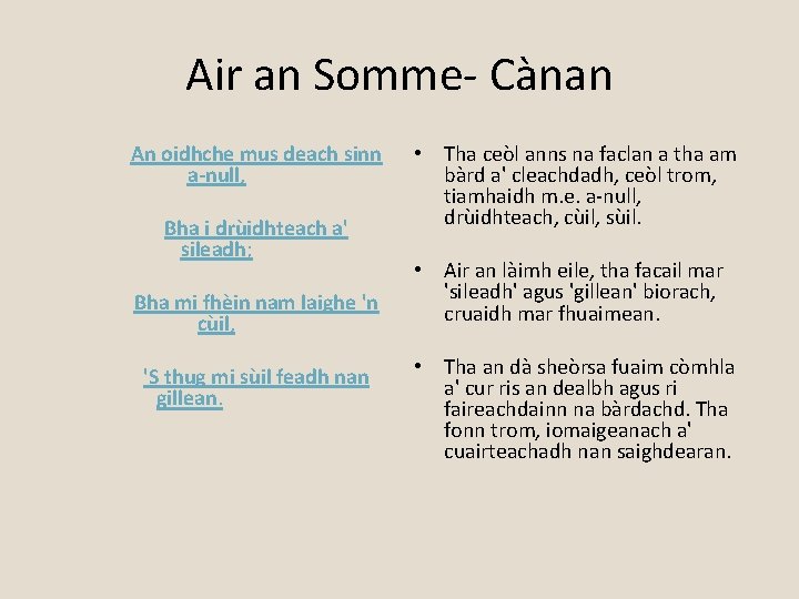 Air an Somme- Cànan An oidhche mus deach sinn a-null, Bha i drùidhteach a'