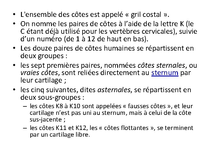  • L'ensemble des côtes est appelé « gril costal » . • On