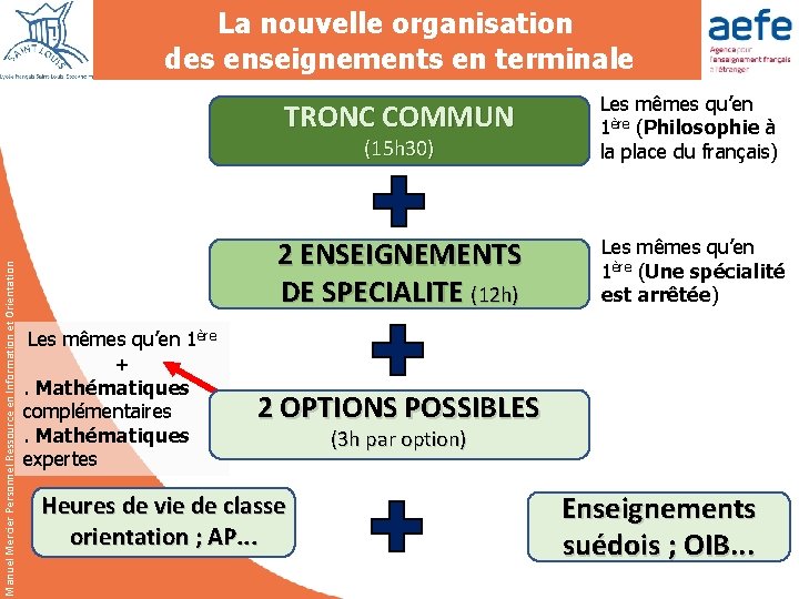 Manuel Mercier Personnel Ressource en Information et Orientation La nouvelle organisation des enseignements en