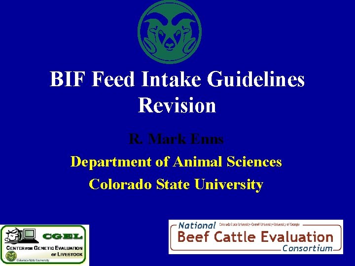 BIF Feed Intake Guidelines Revision R. Mark Enns Department of Animal Sciences Colorado State