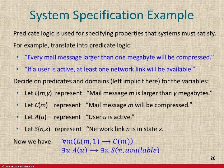 System Specification Example 26 © 2019 Mc. Graw-Hill Education 