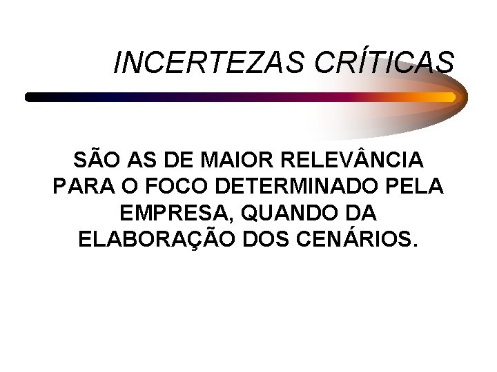 INCERTEZAS CRÍTICAS SÃO AS DE MAIOR RELEV NCIA PARA O FOCO DETERMINADO PELA EMPRESA,