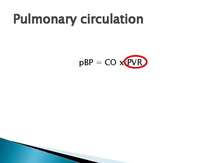 Pulmonary circulation p. BP = CO x PVR 