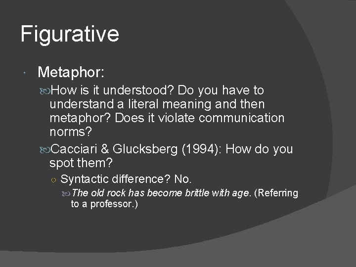 Figurative Metaphor: How is it understood? Do you have to understand a literal meaning