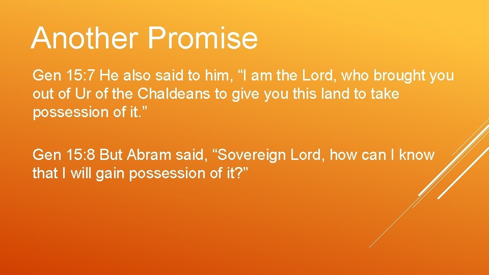 Another Promise Gen 15: 7 He also said to him, “I am the Lord,