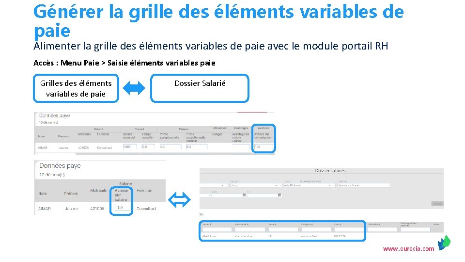 Générer la grille des éléments variables de paie Alimenter la grille des éléments variables
