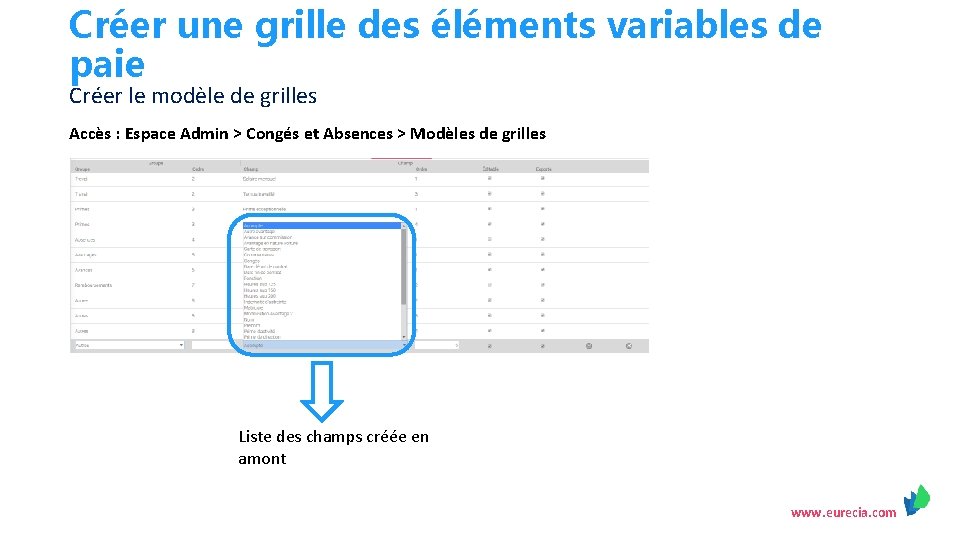 Créer une grille des éléments variables de paie Créer le modèle de grilles Accès