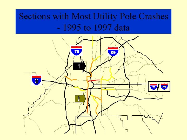 Sections with Most Utility Pole Crashes - 1995 to 1997 data 