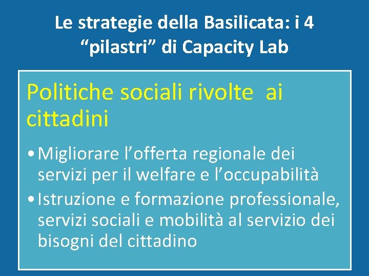 Le strategie della Basilicata: i 4 “pilastri” di Capacity Lab Politiche sociali rivolte ai