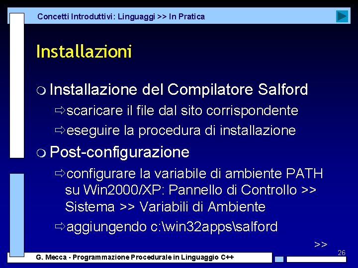 Concetti Introduttivi: Linguaggi >> In Pratica Installazioni m Installazione del Compilatore Salford ðscaricare il