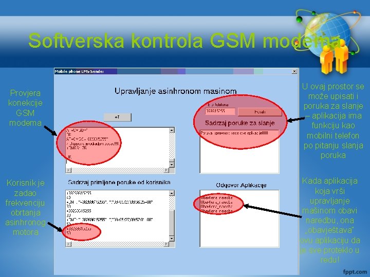 Softverska kontrola GSM modema Provjera konekcije GSM modema Korisnik je zadao frekvenciju obrtanja asinhronog