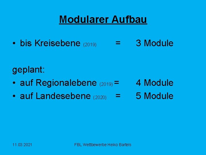 Modularer Aufbau • bis Kreisebene (2019) = 3 Module geplant: • auf Regionalebene (2019)