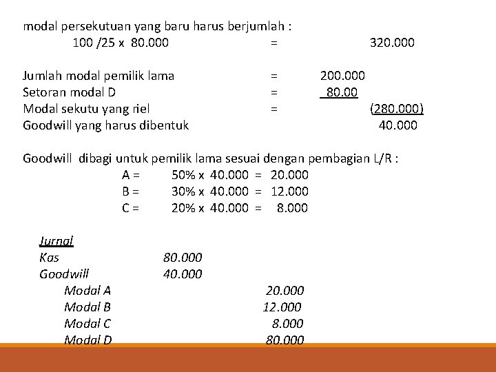 modal persekutuan yang baru harus berjumlah : 100 /25 x 80. 000 = =