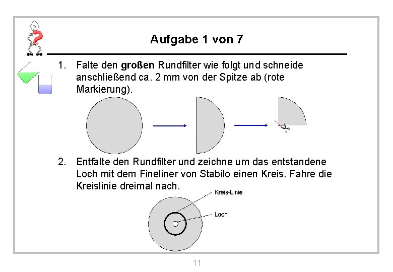 Aufgabe 1 von 7 1. Falte den großen Rundfilter wie folgt und schneide anschließend