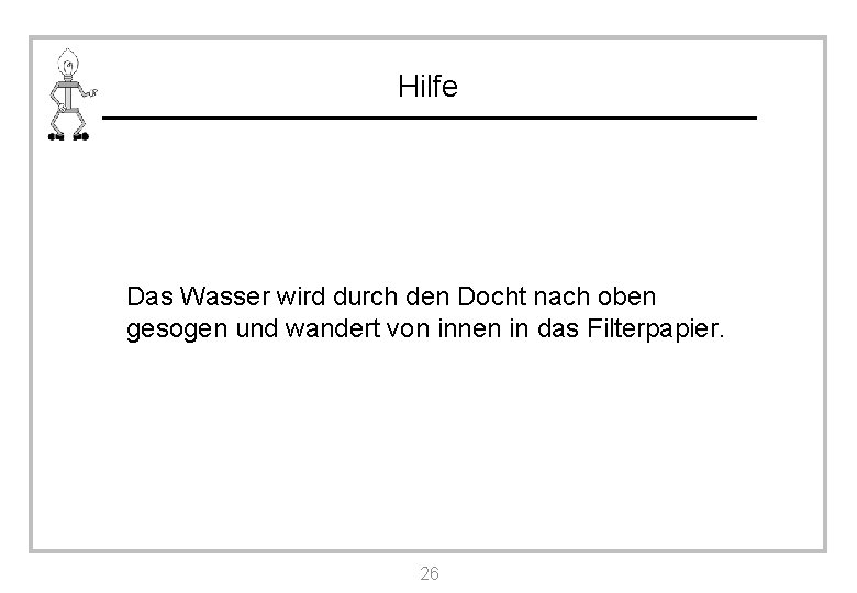 Hilfe Das Wasser wird durch den Docht nach oben gesogen und wandert von innen