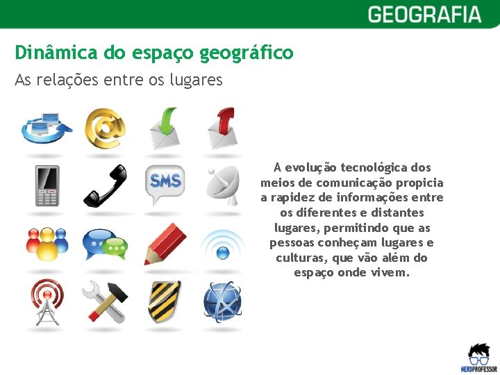 Dinâmica do espaço geográfico As relações entre os lugares A evolução tecnológica dos meios