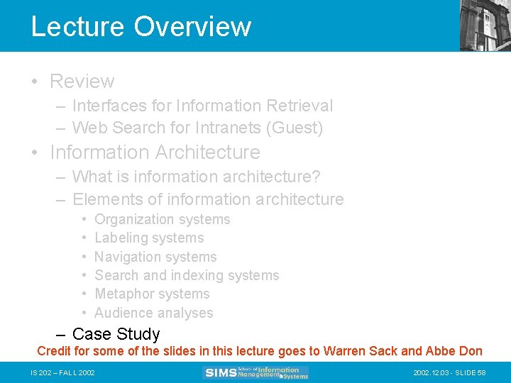 Lecture Overview • Review – Interfaces for Information Retrieval – Web Search for Intranets