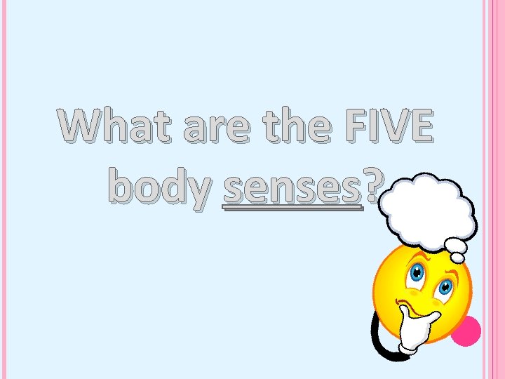 What are the FIVE body senses? 