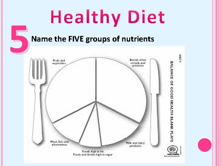 5 Name the FIVE groups of nutrients 