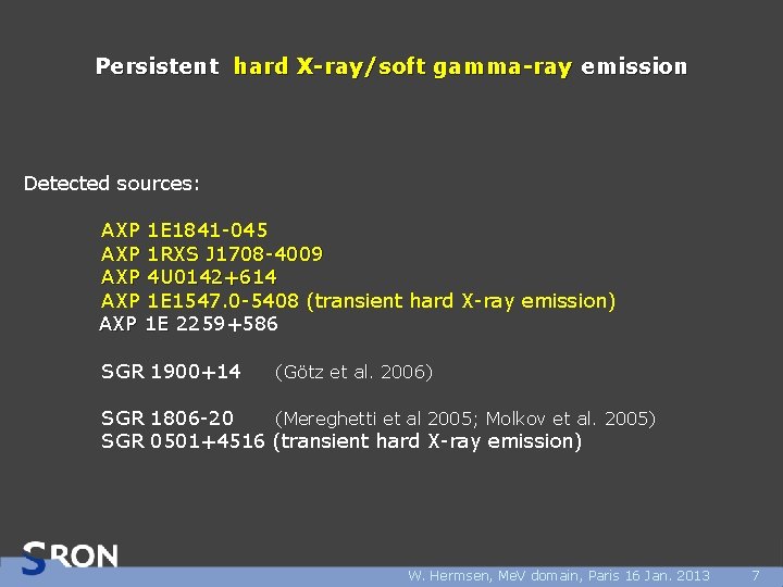 Persistent hard X-ray/soft gamma-ray emission Detected sources: AXP 1 E 1841 -045 AXP 1