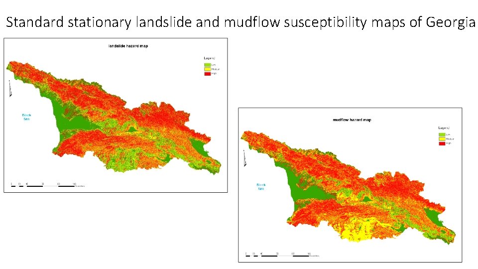 Standard stationary landslide and mudflow susceptibility maps of Georgia 