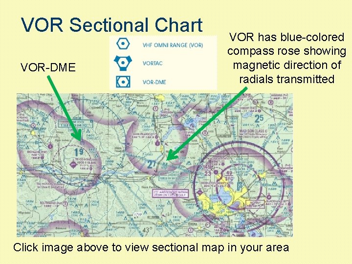 VOR Sectional Chart VOR-DME VOR has blue-colored compass rose showing magnetic direction of radials