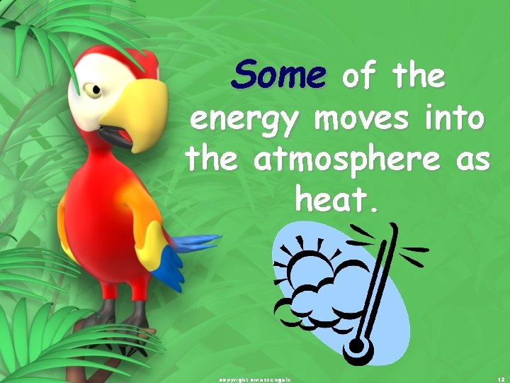 Some of the energy moves into the atmosphere as heat. copyright cmassengale 12 Some of the energy moves into the atmosphere as heat. copyright cmassengale 12