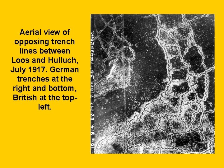 Aerial view of opposing trench lines between Loos and Hulluch, July 1917. German trenches