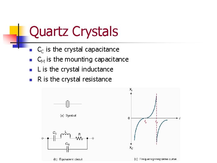 Quartz Crystals n n CC is the crystal capacitance CM is the mounting capacitance