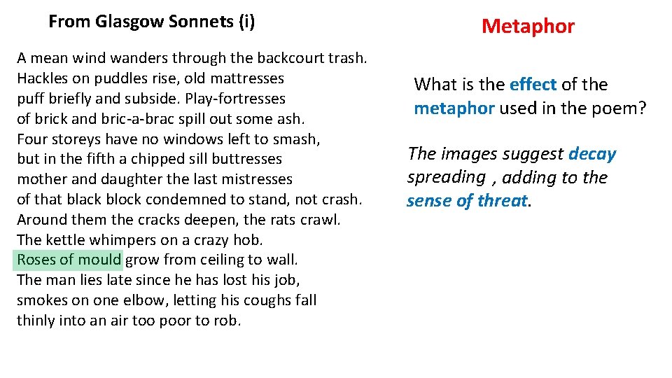 From Glasgow Sonnets (i) A mean wind wanders through the backcourt trash. Hackles on From Glasgow Sonnets (i) A mean wind wanders through the backcourt trash. Hackles on