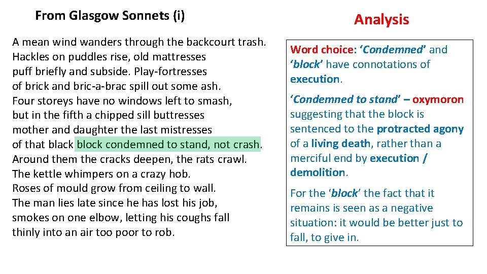 From Glasgow Sonnets (i) A mean wind wanders through the backcourt trash. Hackles on From Glasgow Sonnets (i) A mean wind wanders through the backcourt trash. Hackles on