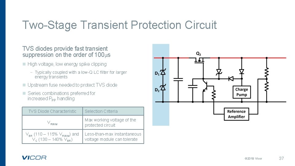 Two-Stage Transient Protection Circuit TVS diodes provide fast transient suppression on the order of