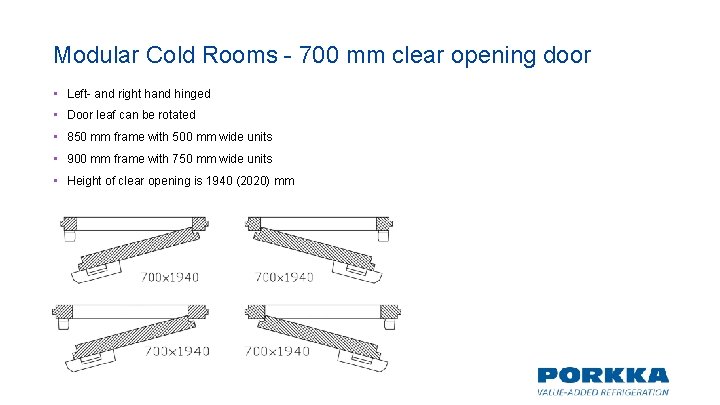 Modular Cold Rooms - 700 mm clear opening door • Left- and right hand Modular Cold Rooms - 700 mm clear opening door • Left- and right hand