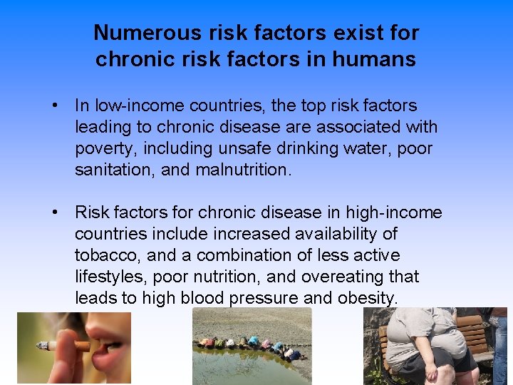 Numerous risk factors exist for chronic risk factors in humans • In low-income countries,